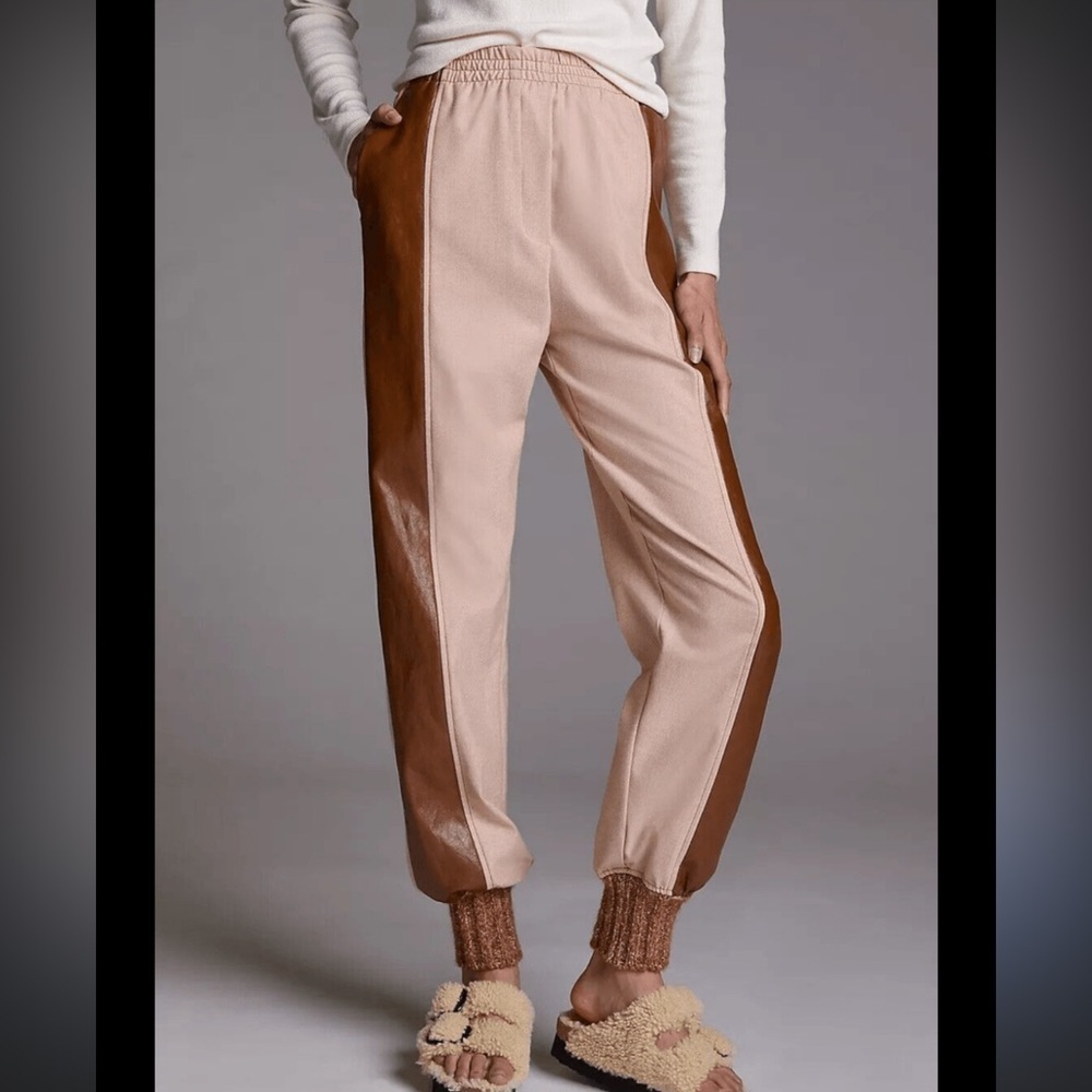 Anthropologie Beatrice B Faux Leather Trim Joggers